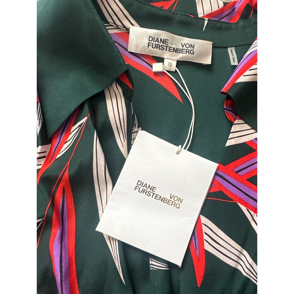 NWT DVF Diane von Furstenberg QUINCY Hunter Silk Wrap Midi Dress US10 Green - Picture 7 of 10